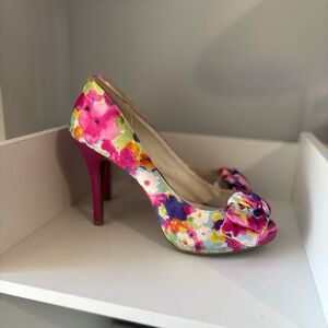 Pink Floral Peep-Toe Heels